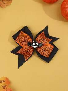 2pcs Halloween Spider Hair Bows For Women Grosgrain Ribbon Spider Web Pattern Alligator Clips Cosplay Pigtail Bows Costume Party Hair Clips Women Hair Accessories Halloween Pumpkin - Orange - View 6