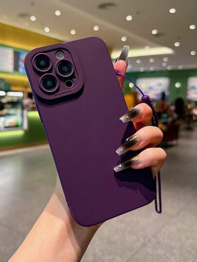 1pc Silicone Camera Lens Protector Wrist Strap Cord For Creative Phone Cases, Solid Color