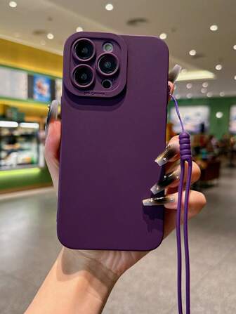 1pc Silicone Camera Lens Protector Wrist Strap Cord For Creative Phone Cases, Solid Color Waterproof Shockproof Anti-Fall Scratch Resistant