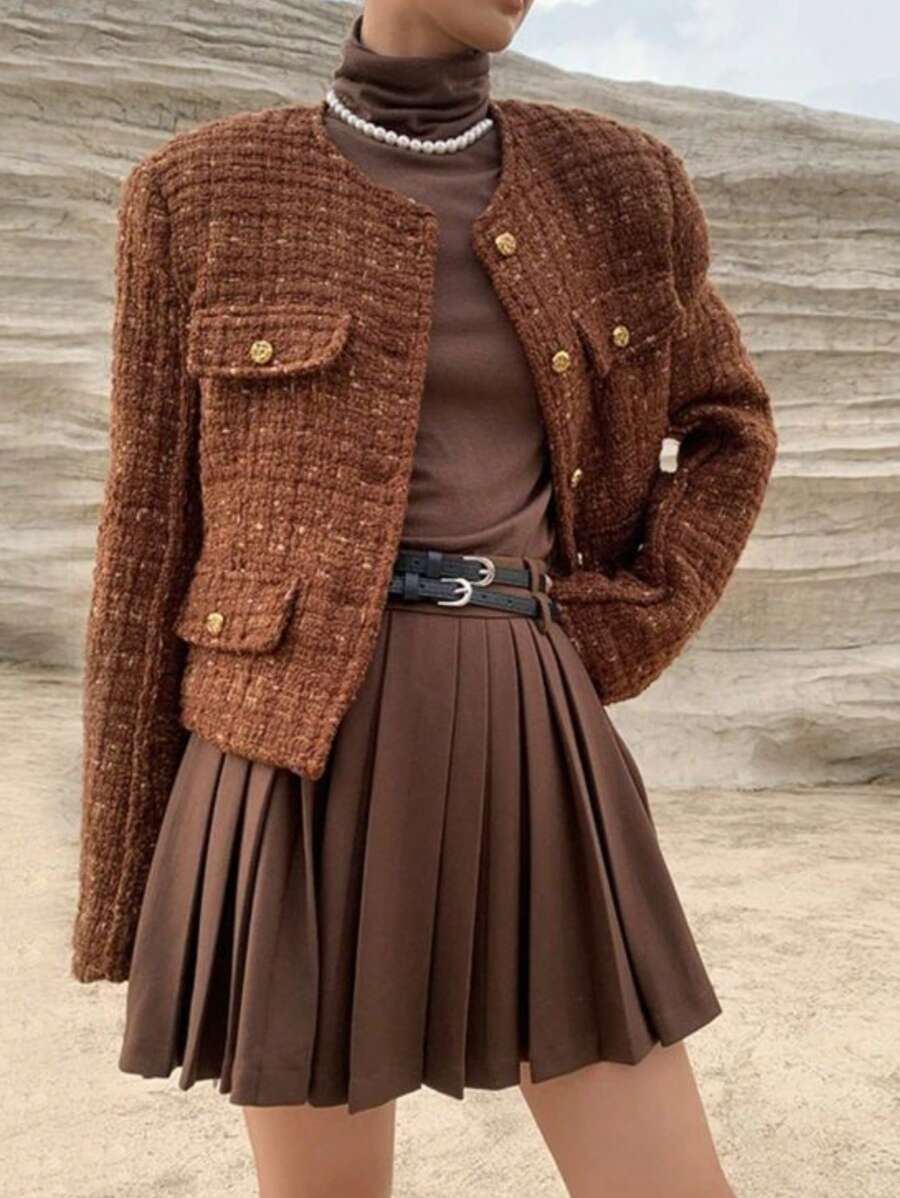 Solid Color Pleated Culottes, Bring Your Own Shorts - Café integral - Ver 1