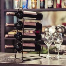 Wine Cellar Stand For 4 Wine Bottles Luxury Wired Steel Countertop Kitchen Table Vertical - 黑色 - 查看 2