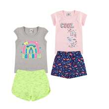 4 Piece Kits Children's Set Girls And Girls Sizes 1 To 14 - 2 Blouses + 2 Shorts - 彩色 - 查看 2