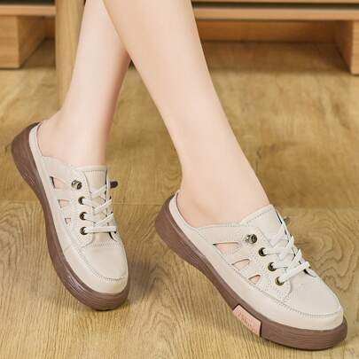 女士穆勒鞋一脚蹬镂空休闲平底鞋透气夏季包头凉鞋