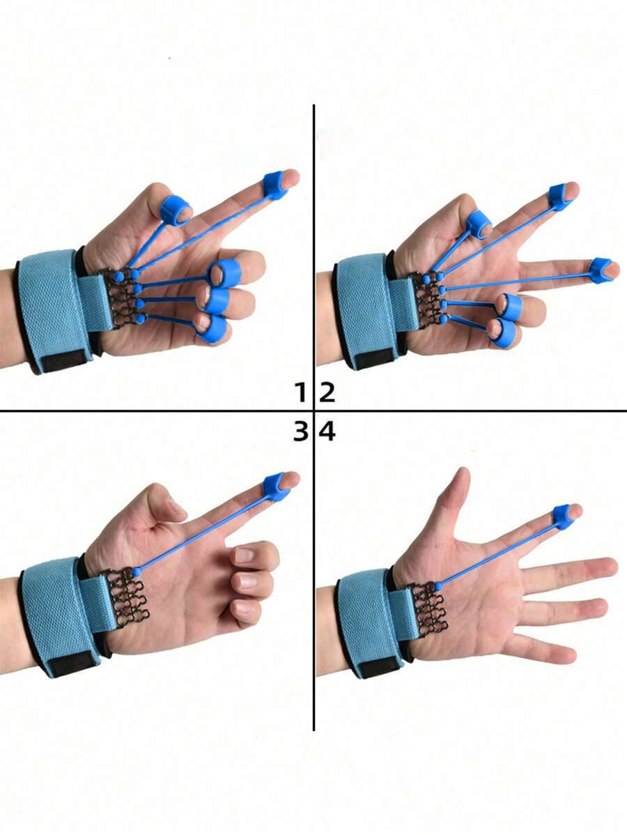 1pc Silicone Finger Extension Stretching Trainer, Hand Finger Resistance Exerciser Grip Strength Trainer - Blue - View 1