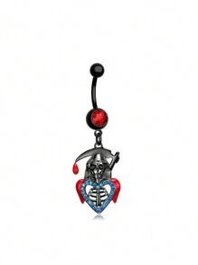 1 pièce Anneau de nombril décoratif en forme de chauve-souris avec pierres strass, araignée en web et crâne pour l'Halloween, pour femmes, bijoux de corps de nombril