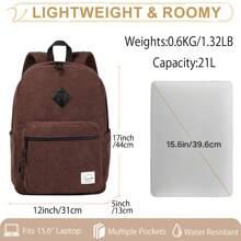 VASCHY Cord Backpack, Vintage Casual Unisex Cute School Backpack, Fuzzy Fluffy Plush Fleece Travel Backpack, Daypack For School, Teens, Men, Women, Black, Rucksack - 棕色 - 查看 2