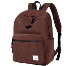 VASCHY Cord Backpack, Vintage Casual Unisex Cute School Backpack, Fuzzy Fluffy Plush Fleece Travel Backpack, Daypack For School, Teens, Men, Women, Black, Rucksack - 棕色 - 查看 1