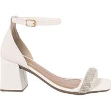 Women's Sandal With Rhinestones At The Front, Thick Heel, Comfort, Party. - White - View 14