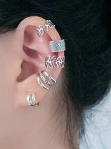 5 件时尚欧美风格简约镂空 C 形耳夹耳环，无穿孔设计 - 蝴蝶型 - 查看 8