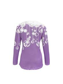 圣诞紫色时尚雪人印花长袖 T 恤 - 紫色 - 查看 3