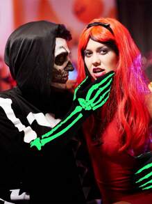 1 Set Of Halloween Skeleton Gloves Dark Wind Glow-In-The-Dark Bone Ghost Stage Costume Props, Skeleton Gloves Stockings Party Background Accessories, Luminous Skeleton Gloves Stockings Set Home Decoration Decorations, Suitable For Costume Parties, Halloween Decorations, Holiday Parties Decorated Skeleton Costumes