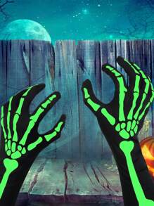 1 Set Of Halloween Skeleton Gloves Dark Wind Glow-In-The-Dark Bone Ghost Stage Costume Props, Skeleton Gloves Stockings Party Background Accessories, Luminous Skeleton Gloves Stockings Set Home Decoration Decorations, Suitable For Costume Parties, Halloween Decorations, Holiday Parties Decorated Skeleton Costumes