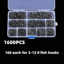 盒裝ISEAMA針眼黑色魚餌釣魚針，100/300/500入組，混合尺寸3#-12#