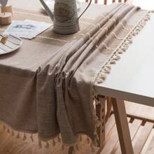 1pc Rectangular Tablecloth, Rustic Linen Dust-Proof, Wrinkle-Resistant, Fade-Proof Tableware For Kitchen, Dining Room, Holiday Party Dinner Fabric Table Cover