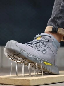 GUYISA Men's Shoes Steel Toe Anti-Smash Anti-Puncture Suede Leather Welding Shoes High-Top Lace-Up Flat Gray Shoes, All Season