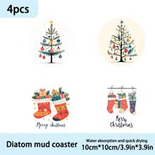 1 bộ/4 cái/6 cái Bộ đế lót ly bằng bùn diatom và tất Giáng sinh - Đế lót ly cốc, đế lót ly cà phê - Lý tưởng để trang trí nhà cửa và nhà hàng, Quà tặng sinh nhật hoặc ngày lễ tuyệt vời, Trang trí bàn, Đồ nội thất gia đình, Trang trí ngày lễ, Trang trí phòng, Trang trí nhà cửa, Trang trí tiệc theo chủ đề, Trang trí Giáng sinh - Nhiều màu - Xem 7