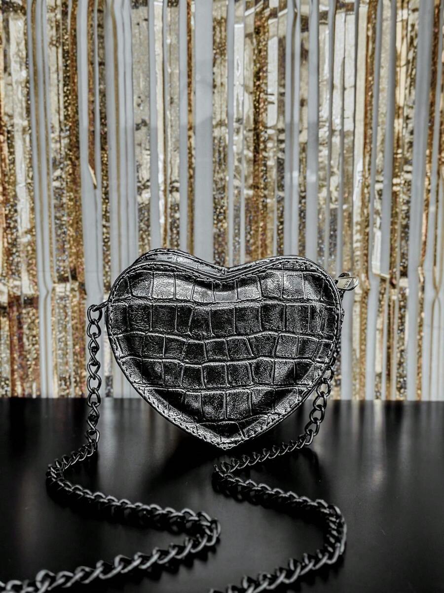 Women's Crossbody Bag Side Mini Bag Small Party Bag Metallic Chain Strap Love Heart - 深灰色 - 查看 1
