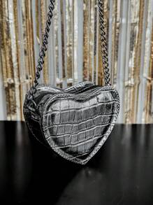 Women's Crossbody Bag Side Mini Bag Small Party Bag Metallic Chain Strap Love Heart - 深灰色 - 查看 3