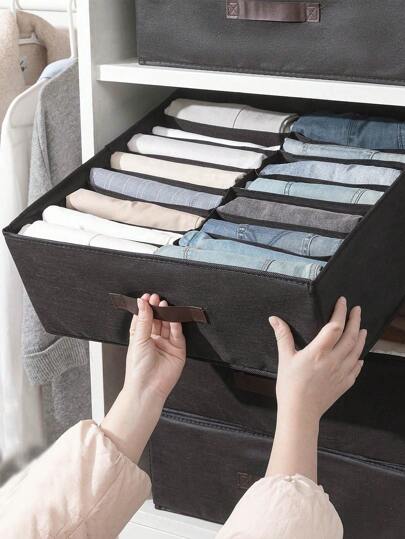 1PC/2pcs/3pcs 布艺加大16格衣服隔层收纳盒，手提，衣服，裤子，内衣收纳盒，衣柜抽屉式分层分类收纳篮装饰品装饰节日装饰房间装饰家居装饰卧室装饰卧室，收纳盒，家居收纳，白色T恤女款，黑色裤子女款，女士冬装，连衣裙，
