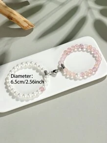 2pcs Classic Heart Magnetic Clasp Bracelet Set, Turquoise Represents Luck & Success, Crystal Energy Stone Bracelet, Friendship/Couple Valentine's Gift, Daily Accessory, 8mm Beads Crystal Bracelet Set - Multicolor - View 32