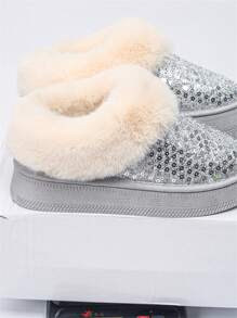 女士亮片雪地靴，冬季保暖毛绒内衬短靴，时尚厚实防滑户外靴