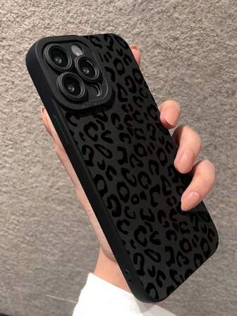 Cheetah Print Apple Tortoise Shell Phone Case Perforated Straight-Edged Leopard Print Black Hollow Painted Anti-Fall Phone Case Compatible With IPhone Compatible With Samsung Redmi 9, Redmi 9A, Redmi 10A, Redmi 10C, Redmi Redmi Note 9, Redmi Note 10, Redmi Note 11, Redmi Note 12, Redmi 12, Redmi 12C Waterproof Shockproof Scratch Resistant
