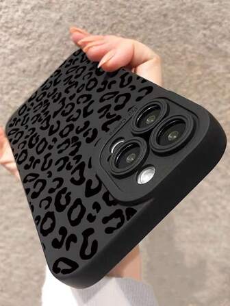 Cheetah Print Apple Tortoise Shell Phone Case Perforated Straight-Edged Leopard Print Black Hollow Painted Anti-Fall Phone Case Compatible With IPhone Compatible With Samsung Redmi 9, Redmi 9A, Redmi 10A, Redmi 10C, Redmi Redmi Note 9, Redmi Note 10, Redmi Note 11, Redmi Note 12, Redmi 12, Redmi 12C Waterproof Shockproof Scratch Resistant