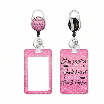 1 套伸缩徽章夹，护士老师办公室礼物 - 粉色身份证夹钥匙扣垂直徽章卷轴，时尚姓名标签，带重型徽章卷轴