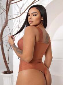 SUPLEX WIDE STRAP BODYSUIT WITH PAD - Rust Brown - View 2