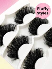 Asiteo 3 Pairs Fluffy Eyelashes 25mm Dramatic Long Faux Mink Lashes Thick Volume Natural Messy False Eyelashes Strip Lashes, Lashes, Eyelashes, Fake Lashes - Black - View 8