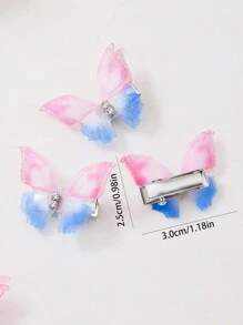 10pcs/Set Girls' Blue & Pink Ombre Double-Layer Rhinestone Transparent Tulle Butterfly Small Hair Clips, Cute Princess Hair Accessories Bangs Clips Side Claws - Multicolor - View 4