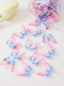 10pcs/Set Girls' Blue & Pink Ombre Double-Layer Rhinestone Transparent Tulle Butterfly Small Hair Clips, Cute Princess Hair Accessories Bangs Clips Side Claws - Multicolor - View 6