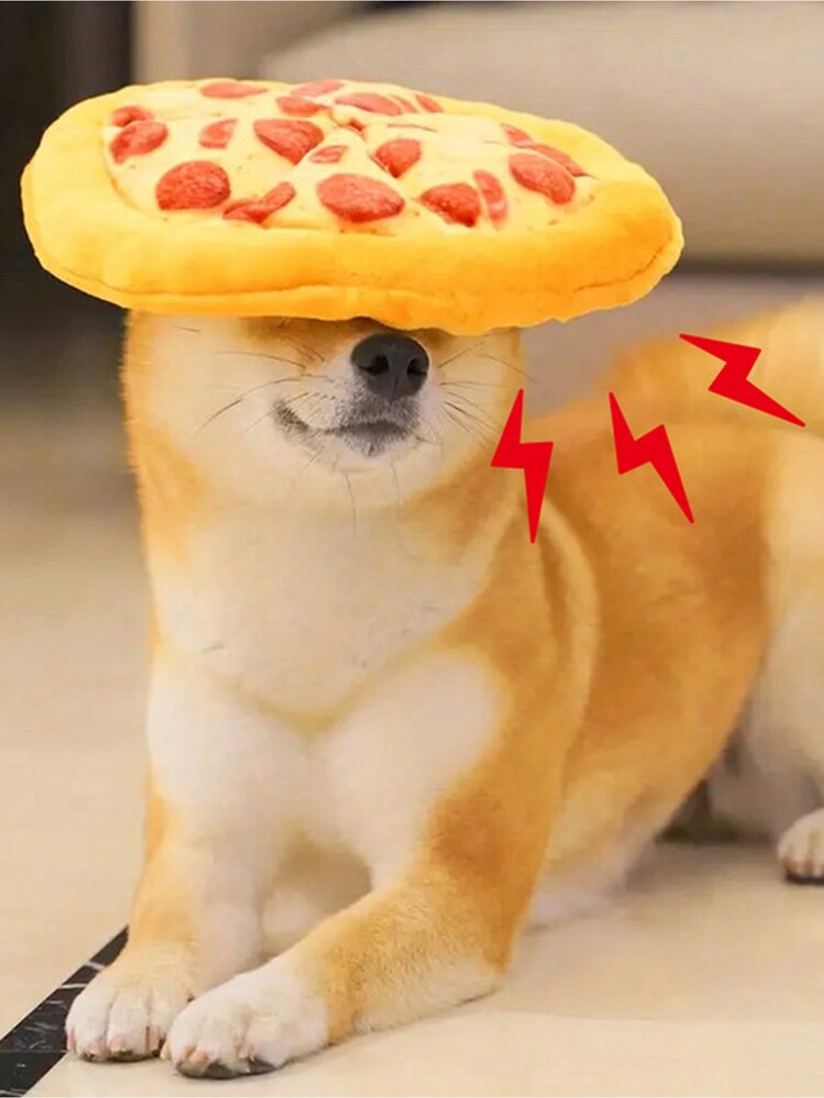 毛绒披萨形状宠物吱吱叫玩具由聚酯纤维制成，可发出声音 - 橘色 - 查看 1