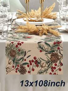 Christmas Pine Needle Linen Table Runner Dresser Scarf Pine Cone Cardinal Red Birds Kitchen Table Runner Christmas Decorations - Multicolor - View 10