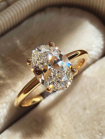 1PC Delicate Elegant And Luxurious 925 Sterling Silver 4 Claw Oval Women'S Ring Ladies Jewelry Gift Birthday Gift Party Gift