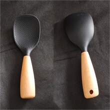 1pc Silicone Spoon With Wooden Handle, Spatula For Nonstick Pan, Heat-Insulation Heat-Resistant Spoon For Rice Cooker, For Home Kitchen School Dormitory, Practical Kitchen Tools - Multicolor - View 4