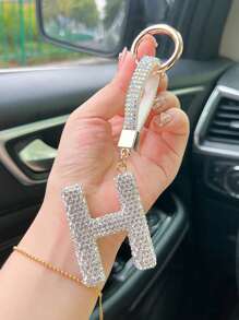 1PC Mini Glitter Rhinestone Bag Charm - Car Keychain, Letters A-Z Bag Charm, Fashion, Personalized, Suitable For Carnival, Stylish Travel Accessories, Festival And Christmas Gifts For Ladies And Boys Elders - Silver - View 11