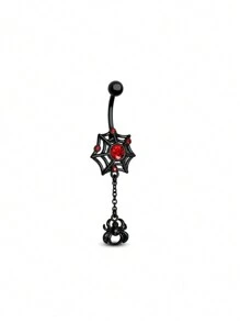 1 pièce Anneau de nombril décoratif en forme de chauve-souris avec pierres strass, araignée en web et crâne pour l'Halloween, pour femmes, bijoux de corps de nombril