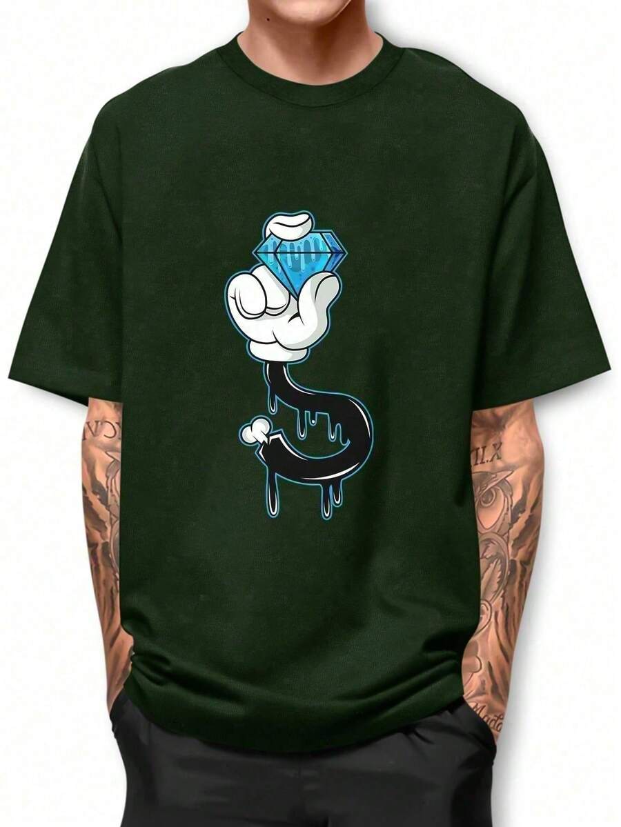 Diamond Hand Basic T-Shirt 100% Cotton Shirt GPJ1 - xanh quân đội - Xem 1