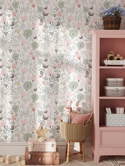 Fresh Pink/Green Art Flower Wallpaper, Peel Stick Waterproof Renovation Wand Sticker, Removable Beautiful Mural, Home Art, ation 17.7 Inch 6.5/9.8 Feet, Stickers Panels, Paper, Wallpapers, Items Refresh Your Home, Festival Birthday Graduation view 5