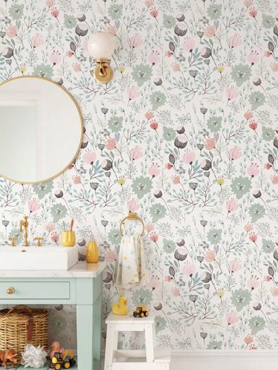 Fresh Pink/Green Art Flower Wallpaper, Peel Stick Waterproof Renovation Wand Sticker, Removable Beautiful Mural, Home Art, ation 17.7 Inch 6.5/9.8 Feet, Stickers Panels, Paper, Wallpapers, Items Refresh Your Home, Festival Birthday Graduation view 2