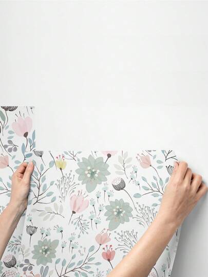 Fresh Pink/Green Art Flower Wallpaper, Peel Stick Waterproof Renovation Wand Sticker, Removable Beautiful Mural, Home Art, ation 17.7 Inch 6.5/9.8 Feet, Stickers Panels, Paper, Wallpapers, Items Refresh Your Home, Festival Birthday Graduation view 9