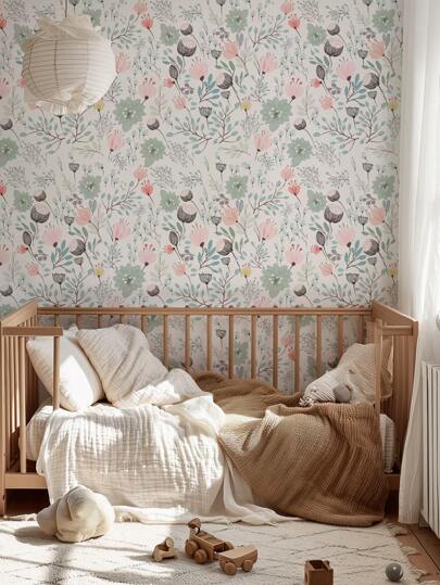 Fresh Pink/Green Art Flower Wallpaper, Peel Stick Waterproof Renovation Wand Sticker, Removable Beautiful Mural, Home Art, ation 17.7 Inch 6.5/9.8 Feet, Stickers Panels, Paper, Wallpapers, Items Refresh Your Home, Festival Birthday Graduation view 4