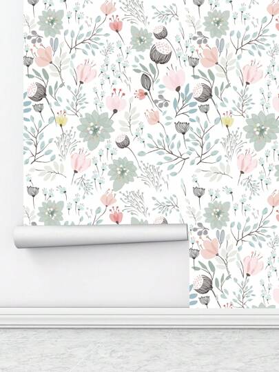 Fresh Pink/Green Art Flower Wallpaper, Peel Stick Waterproof Renovation Wand Sticker, Removable Beautiful Mural, Home Art, ation 17.7 Inch 6.5/9.8 Feet, Stickers Panels, Paper, Wallpapers, Items Refresh Your Home, Festival Birthday Graduation view 8