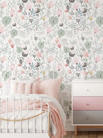 Fresh Pink/Green Art Flower Wallpaper, Peel Stick Waterproof Renovation Wand Sticker, Removable Beautiful Mural, Home Art, ation 17.7 Inch 6.5/9.8 Feet, Stickers Panels, Paper, Wallpapers, Items Refresh Your Home, Festival Birthday Graduation