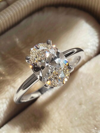 1st delikat elegant och lyxig 925 Sterling Silver 4 Klo Oval Damring Dam Smycken Present Födelsedagspresent Festpresent