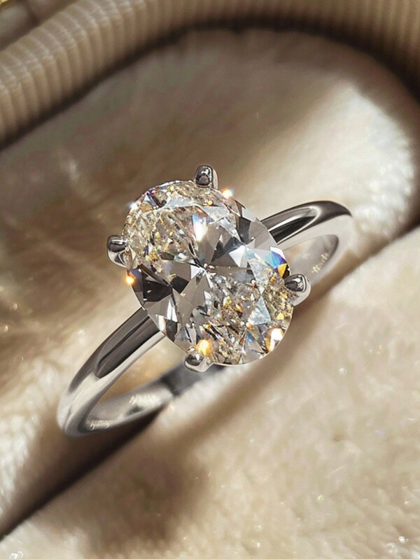1 Stück delikater, eleganter und luxuriöser 925 Sterling Silber 4-Krallen-Ovale-Ring für Damen, Geschenkidee für Geburtstag, Party