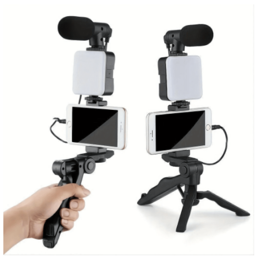 Tripé Estabilizador de Mão kit 5 em 1 gimbal Microfone Celular Gravação De Vídeo