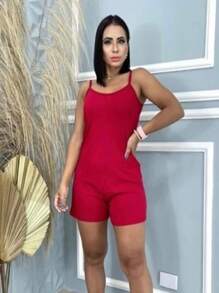 WOMEN'S THIN STRAP VISCOLYGRA JUMPSUIT - 紅色 - 查看 2