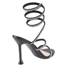 Women's Stiletto Heels Rhinestone Strappy High Heel Sandals Tie Leg Wrap Around Strappy Stiletto Heeled Sandals Fashion Sexy Party Shoes - Black - View 3